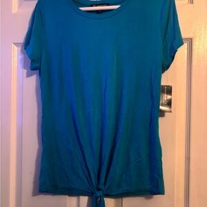 INC International Concepts Blue Tie-Front Short Sleeve T-Shirt